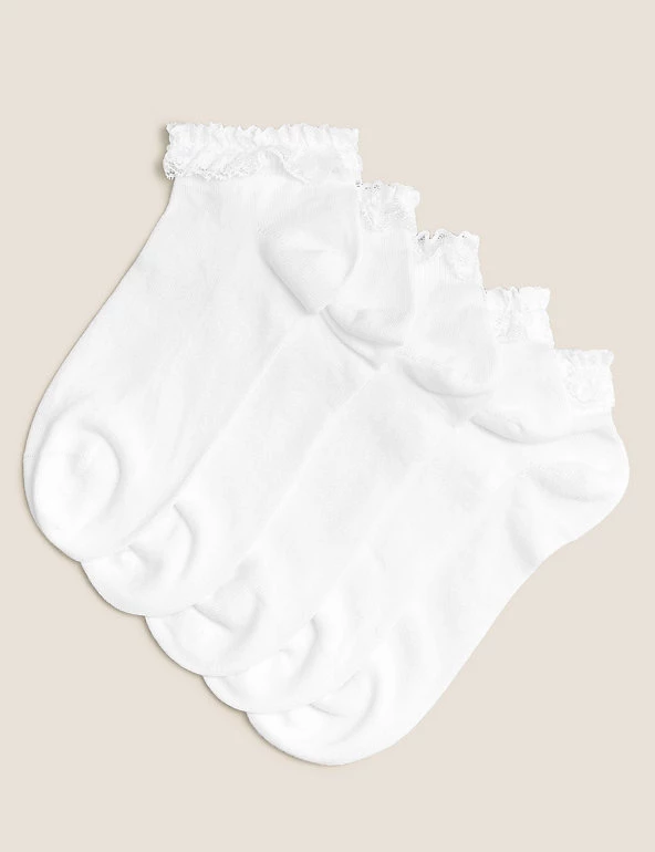 M&S Collection Socks & Tights 5pk Of Frill Trainer Liners 3 M&S Collection Socks & Tights 5pk Of Frill Trainer Liners