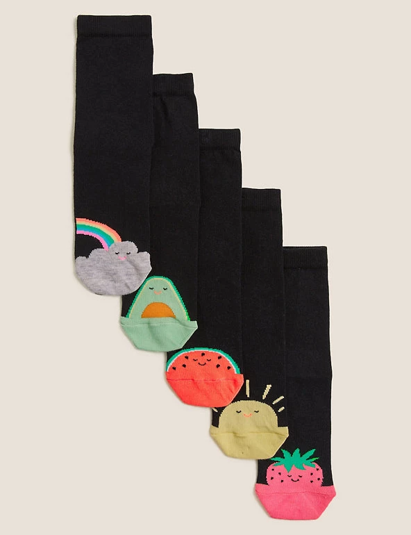 M&S Collection Socks & Tights 5pk Cotton Rich Toe Design Socks 3 M&S Collection Socks & Tights 5pk Cotton Rich Toe Design Socks