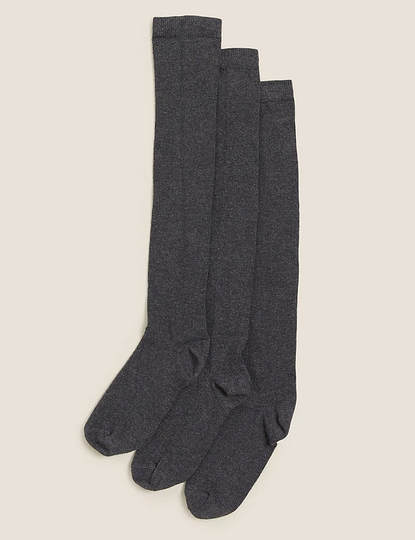 M&S Collection Socks & Tights 3pk Cotton Rich Over The Knee Socks 3 M&S Collection Socks & Tights 3pk Cotton Rich Over The Knee Socks