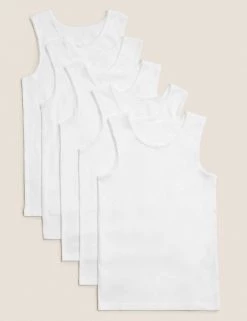 M&S Collection Underwear 5pk Pure Cotton Vests (2-16 Yrs)