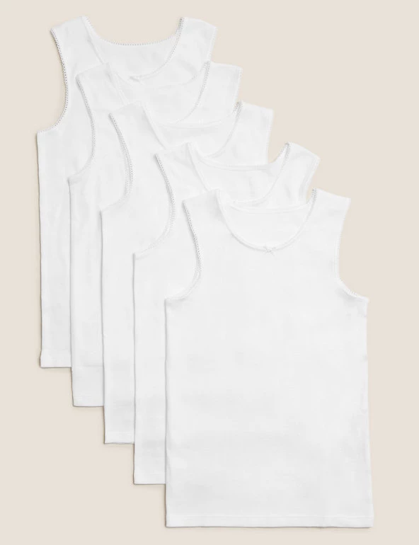M&S Collection Underwear 5pk Pure Cotton Vests (2-16 Yrs) 3 M&S Collection Underwear 5pk Pure Cotton Vests (2-16 Yrs)