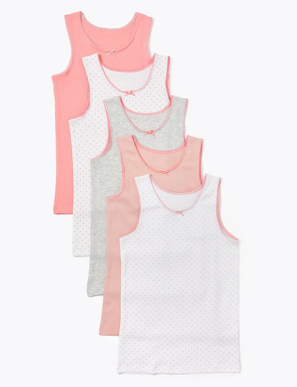 M&S Collection Underwear 5 Pack Pure Cotton Spotted Vests (2-16 Yrs) 3 M&S Collection Underwear 5 Pack Pure Cotton Spotted Vests (2-16 Yrs)