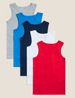 M&S Collection Underwear 5pk Pure Cotton Vests (2-16 Yrs)
