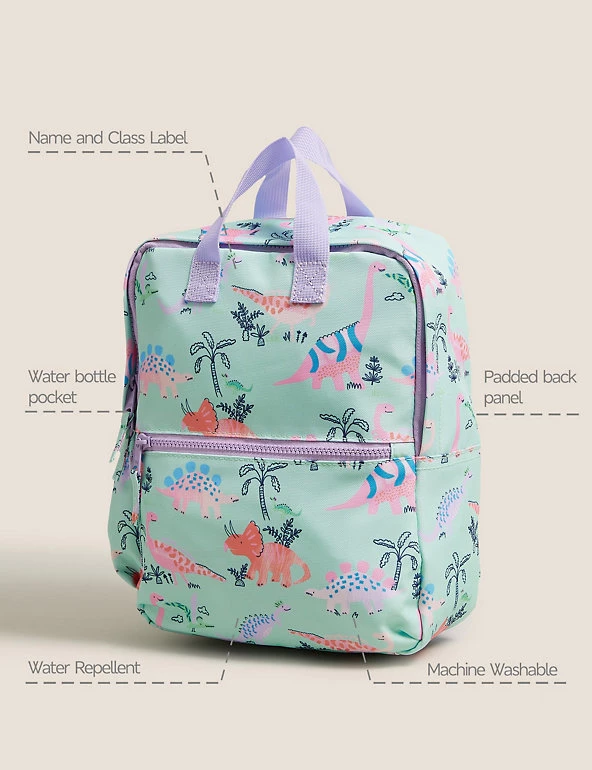 M&S Collection Accessories Kids' Water Repellent Dinosaur Nursery Backpack 4 M&S Collection Accessories Kids' Water Repellent Dinosaur Nursery Backpack - Image 2