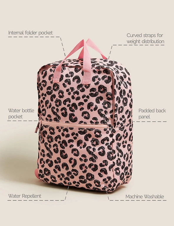 M&S Collection Accessories Kids' Water Repellent Leopard School Backpack 4 M&S Collection Accessories Kids' Water Repellent Leopard School Backpack - Image 2