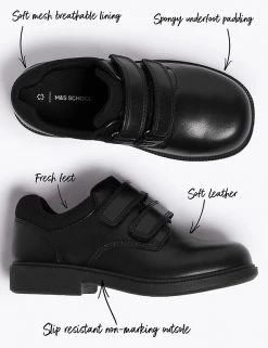 M&S Collection Kids’ Leather Riptape School Shoes (8 Small - 1 Large) -School Uniform Sales Store SD 04 T72 8542B Y0 X EC 90