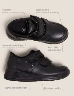 M&S Collection Footwear Kids' Leather Light Up Riptape School Shoes (8 Small - 1 Large) -School Uniform Sales Store SD 04 T72 8595B Y0 X EC 90