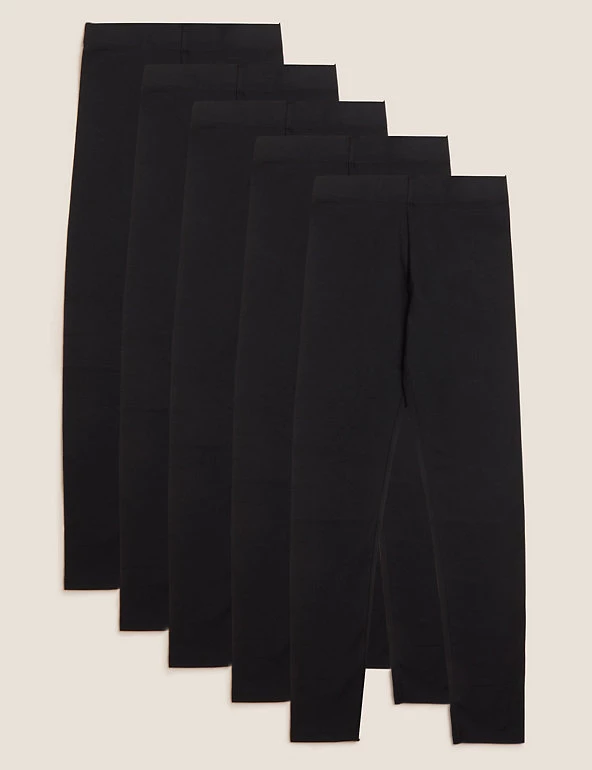 M&S Collection 5pk Cotton Rich Leggings With Stretch (6-16 Yrs) 4 M&S Collection 5pk Cotton Rich Leggings With Stretch (6-16 Yrs) - Image 2