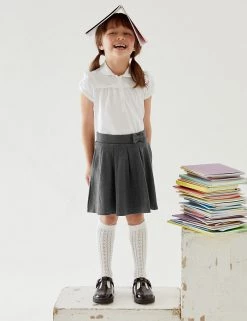 M&S Collection Skirts Girls' Cotton Pleated School Skirt (2-14 Yrs) -School Uniform Sales Store SD 04 T76 0321 T0 X EC 0