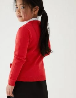 M&S Collection Cardigans Girls’ Pure Cotton Bow Pocket School Cardigan (3-18 Yrs) -School Uniform Sales Store SD 04 T76 1373 B0 X EC 2