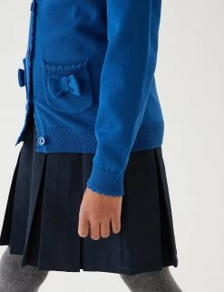 M&S Collection Cardigans Girls’ Pure Cotton Bow Pocket School Cardigan (3-18 Yrs) -School Uniform Sales Store SD 04 T76 1373 E0 X EC 1