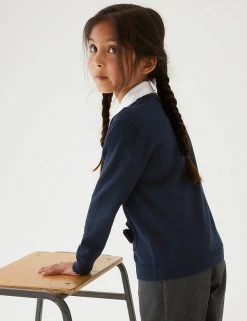 M&S Collection Cardigans Girls’ Pure Cotton Bow Pocket School Cardigan (3-18 Yrs) -School Uniform Sales Store SD 04 T76 1373 F0 X EC 2