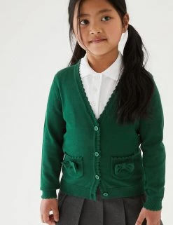 M&S Collection Cardigans Girls’ Pure Cotton Bow Pocket School Cardigan (3-18 Yrs) -School Uniform Sales Store SD 04 T76 1373 J0 X EC 0