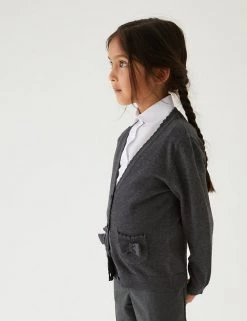 M&S Collection Cardigans Girls’ Pure Cotton Bow Pocket School Cardigan (3-18 Yrs) -School Uniform Sales Store SD 04 T76 1373 T0 X EC 0