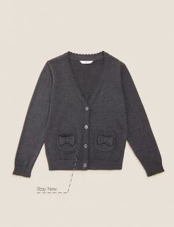 M&S Collection Cardigans Girls’ Pure Cotton Bow Pocket School Cardigan (3-18 Yrs) -School Uniform Sales Store SD 04 T76 1373 T0 X EC 90