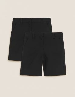M&S Collection School 2pk Girls' Slim Leg Shorts (2-16 Yrs) -School Uniform Sales Store SD 04 T76 1435 Y0 X EC 90