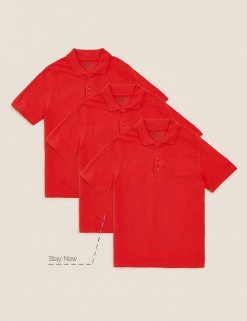 M&S Collection Polo-shirts 3pk Unisex Pure Cotton School Polo Shirts (2-16 Yrs) -School Uniform Sales Store SD 04 T76 2051 B0 X EC 90