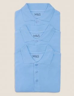 M&S Collection Polo-shirts 3pk Unisex Pure Cotton School Polo Shirts (2-16 Yrs) -School Uniform Sales Store SD 04 T76 2051 E0 X EC 7