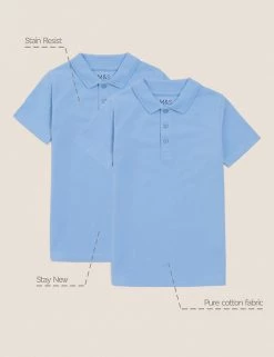 M&S Collection Polo-shirts 2pk Boys' Slim Fit School Polo Shirts (2-16 Yrs) -School Uniform Sales Store SD 04 T76 2055 E0 X EC 90