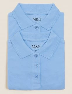 M&S Collection Polo-shirts 2pk Girls' Slim Fit School Polo Shirts (2-16 Yrs) -School Uniform Sales Store SD 04 T76 2058 E0 X EC 7