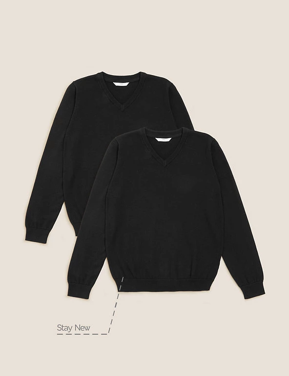 M&S Collection Jumpers 2pk Unisex Pure Cotton School Jumper (3-18 Yrs) 4 M&S Collection Jumpers 2pk Unisex Pure Cotton School Jumper (3-18 Yrs) - Image 2