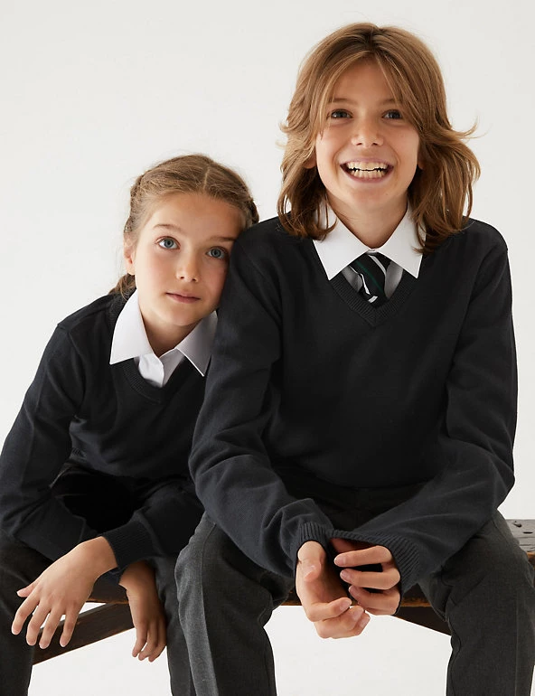 M&S Collection 2pk Unisex Slim Fit Cotton School Jumpers (3-18 Yrs) 2 M&S Collection 2pk Unisex Slim Fit Cotton School Jumpers (3-18 Yrs)