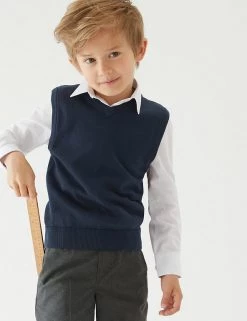 M&S Collection Jumpers Unisex Pure Cotton School Tank Top (2-18 Yrs) -School Uniform Sales Store SD 04 T76 3922 F0 X EC 2