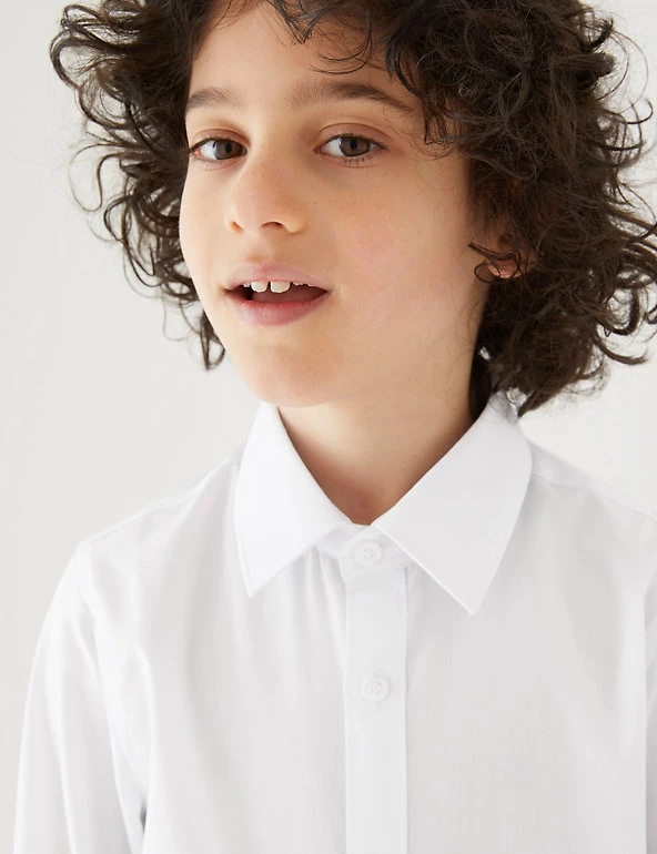 M&S Collection 3pk Boys' Longer Length Easy Iron School Shirts (4-18 Yrs) 5 M&S Collection 3pk Boys' Longer Length Easy Iron School Shirts (4-18 Yrs) - Image 3