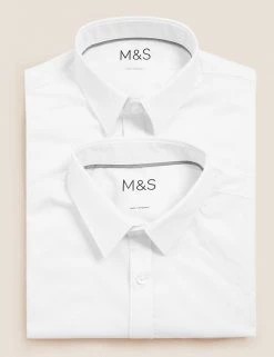 M&S Collection Boys' 2pk Slim Fit Stretch School Shirts (2-16 Yrs) -School Uniform Sales Store SD 04 T76 5753 Z0 X EC 7