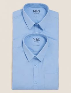 M&S Collection 2pk Boys' Slim Fit Non-Iron School Shirts (2-18 Yrs) -School Uniform Sales Store SD 04 T76 5769 E0 X EC 7