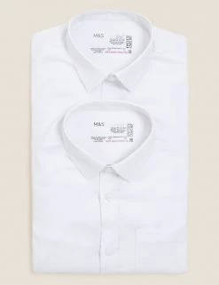 M&S Collection 2pk Boys' Cotton Regular Fit School Shirts (2-18 Yrs) -School Uniform Sales Store SD 04 T76 5777S Z0 X EC 7