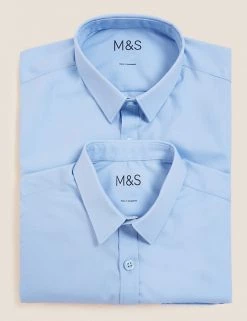 M&S Collection 2pk Boys' Slim Fit Non-Iron School Shirts (2-18 Yrs) -School Uniform Sales Store SD 04 T76 5883 E0 X EC 7