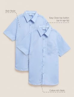 M&S Collection 2pk Boys' Slim Fit Non-Iron School Shirts (2-18 Yrs) -School Uniform Sales Store SD 04 T76 5883 E0 X EC 90