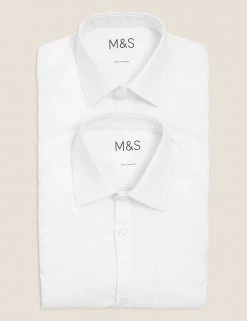 M&S Collection 2pk Boys' Slim Fit Non-Iron School Shirts (2-18 Yrs) -School Uniform Sales Store SD 04 T76 5883 Z0 X EC 7