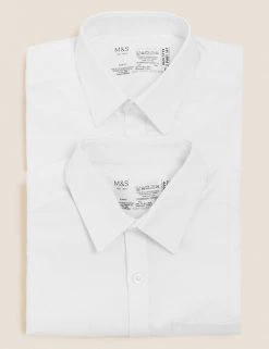 M&S Collection 2pk Boys' Cotton Slim Fit School Shirts (2-18 Yrs) -School Uniform Sales Store SD 04 T76 5889S Z0 X EC 7