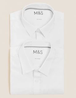M&S Collection Boys' 2pk Slim Fit Stretch School Shirts (2-18 Yrs) -School Uniform Sales Store SD 04 T76 5893 Z0 X EC 7