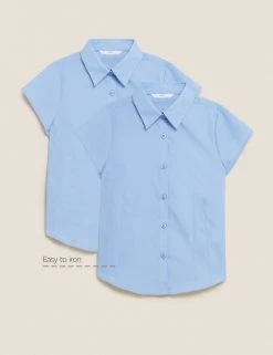 M&S Collection 2pk Girls' Cap Sleeve Easy Iron School Shirts (2-16 Yrs) -School Uniform Sales Store SD 04 T76 5930 E0 X EC 90
