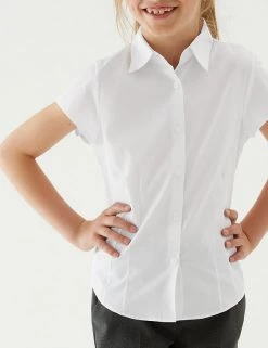 M&S Collection 2pk Girls' Cap Sleeve Easy Iron School Shirts (2-16 Yrs) -School Uniform Sales Store SD 04 T76 5930 Z0 X EC 2