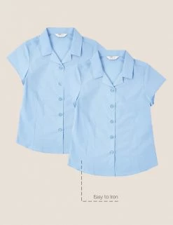 M&S Collection 2pk Girls' Easy Iron School Shirts (2-16 Yrs) -School Uniform Sales Store SD 04 T76 5931 E0 X EC 90