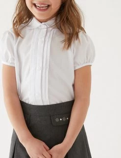 M&S Collection 2pk Girls' Pintuck Easy Iron School Shirts (2-16 Yrs) -School Uniform Sales Store SD 04 T76 5956 Z0 X EC 1