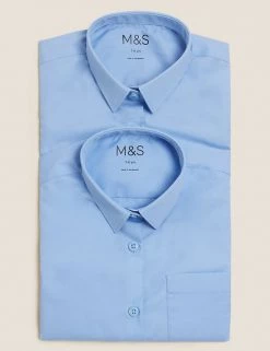 M&S Collection 2pk Girls' Slim Fit Non-Iron School Shirts (2-18 Yrs) -School Uniform Sales Store SD 04 T76 5984 E0 X EC 7
