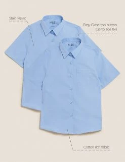 M&S Collection 2pk Girls' Slim Fit Non-Iron School Shirts (2-18 Yrs) -School Uniform Sales Store SD 04 T76 5984 E0 X EC 90