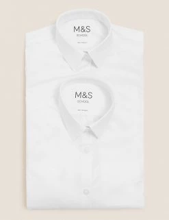M&S Collection Shirts 2pk Girls' Slim Fit Non-Iron School Blouses (2-16 Yrs) -School Uniform Sales Store SD 04 T76 6020 Z0 X EC 7