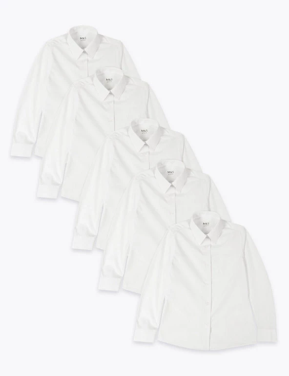 M&S Collection 5pk Girls' Regular Fit Easy To Iron Shirts (2-18 Yrs) 4 M&S Collection 5pk Girls' Regular Fit Easy To Iron Shirts (2-18 Yrs) - Image 2
