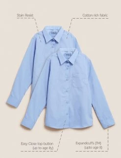 M&S Collection 2pk Girls' Slim Fit Non-Iron School Shirts (2-18 Yrs) -School Uniform Sales Store SD 04 T76 6040 E0 X EC 90