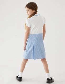 M&S Collection Dresses Girls' 2 In 1 Gingham Pleated School Dress (2-14 Yrs) -School Uniform Sales Store SD 04 T76 6475 E1 X EC 2