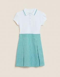 M&S Collection Dresses Girls' 2 In 1 Gingham Pleated School Dress (2-14 Yrs) -School Uniform Sales Store SD 04 T76 6475 J0 X EC 90