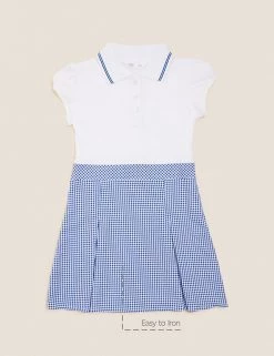 M&S Collection Dresses Girls' 2 In 1 Gingham Pleated School Dress (2-14 Yrs) -School Uniform Sales Store SD 04 T76 6475 O4 X EC 90