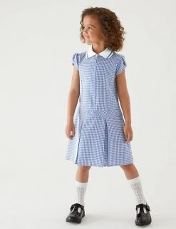 M&S Collection Dresses Girls' Gingham Pleated School Dress (2-14 Yrs) -School Uniform Sales Store SD 04 T76 6477 O4 X EC 0
