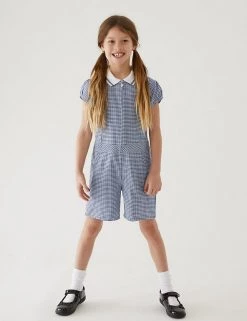 M&S Collection Dresses Girls' Gingham School Playsuit (2-14 Yrs) -School Uniform Sales Store SD 04 T76 6479 F0 X EC 0